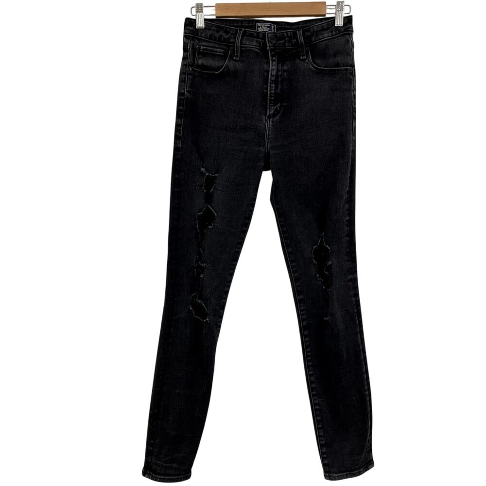 Abercrombie & Fitch Black Distressed Simone High Rise Super Skinny Jeans 28